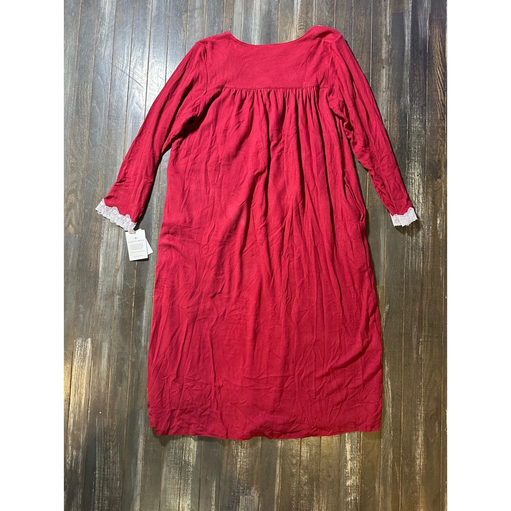 Eileen West Lace Trim Long Sleeve Nightgown Wine Red Ballet Length - Picture 3 of 5